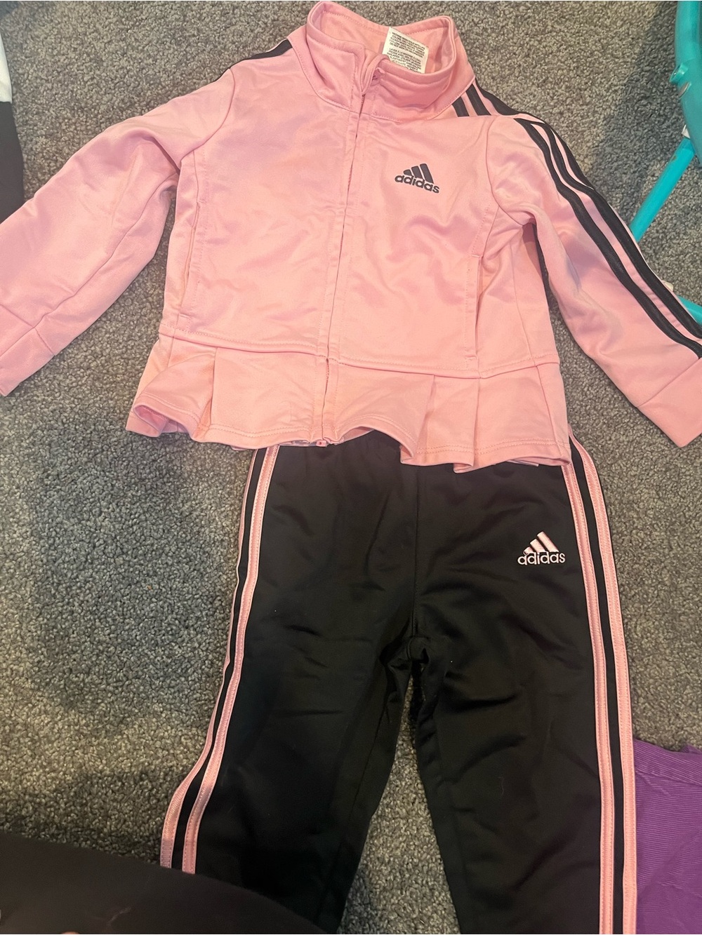 adidas Pink and Black Kids Matching Tracksuit Set